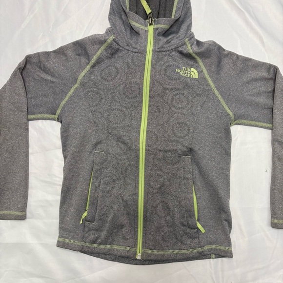 2/$20 The North Face Girls Small Grey Zip Up Hooded Sweatshirt Flower Design - Picture 2 of 8